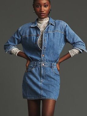 Anthropologie Pilcro Long-Sleeve Denim Micro Mini Shirt Dress